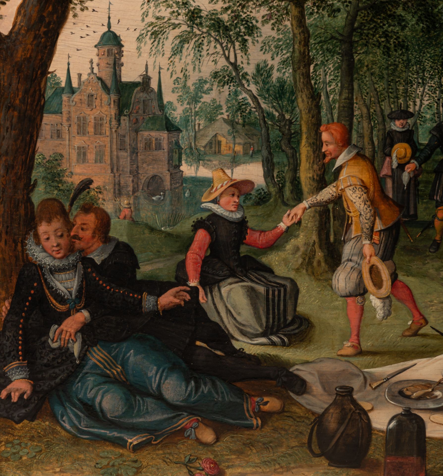 Sebastiaan Vrancx (studio of), Courtly company at the picnic in the park, 17thC, oil on wood, 26 x 3 - Image 5 of 6