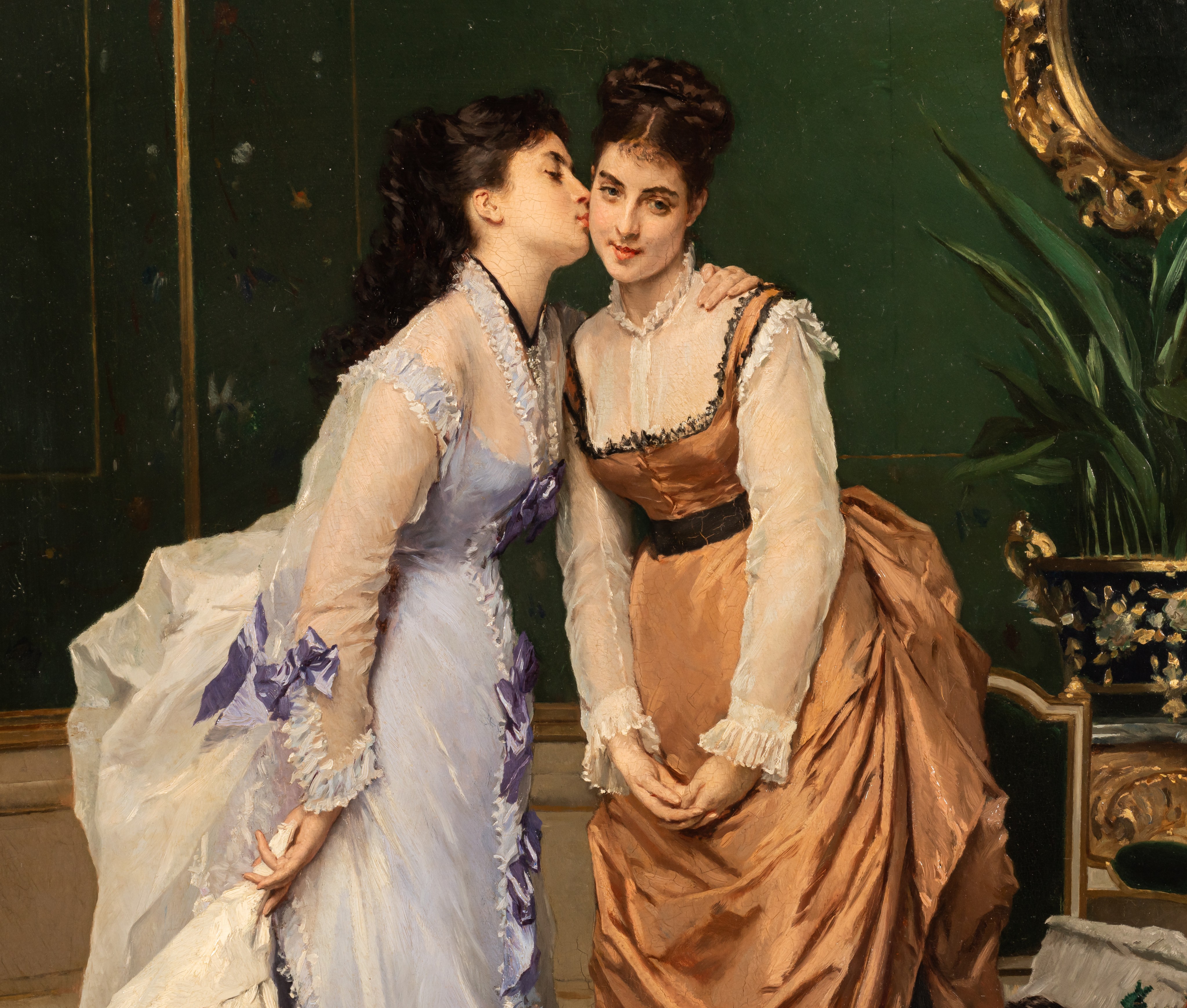 Gustave De Jonghe (1829-1893), two elegant sisters in a luxurious interior, oil on panel, 54 x 74 cm - Image 5 of 5