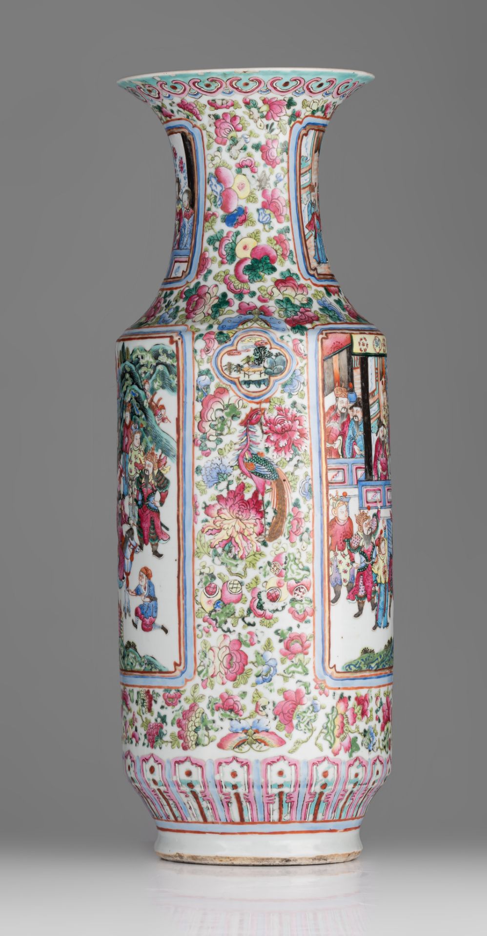 A Chinese famille rose 'Banquet' vase, and a blue and white vase, 19thC, H 59,5 - 65 cm - Image 3 of 13