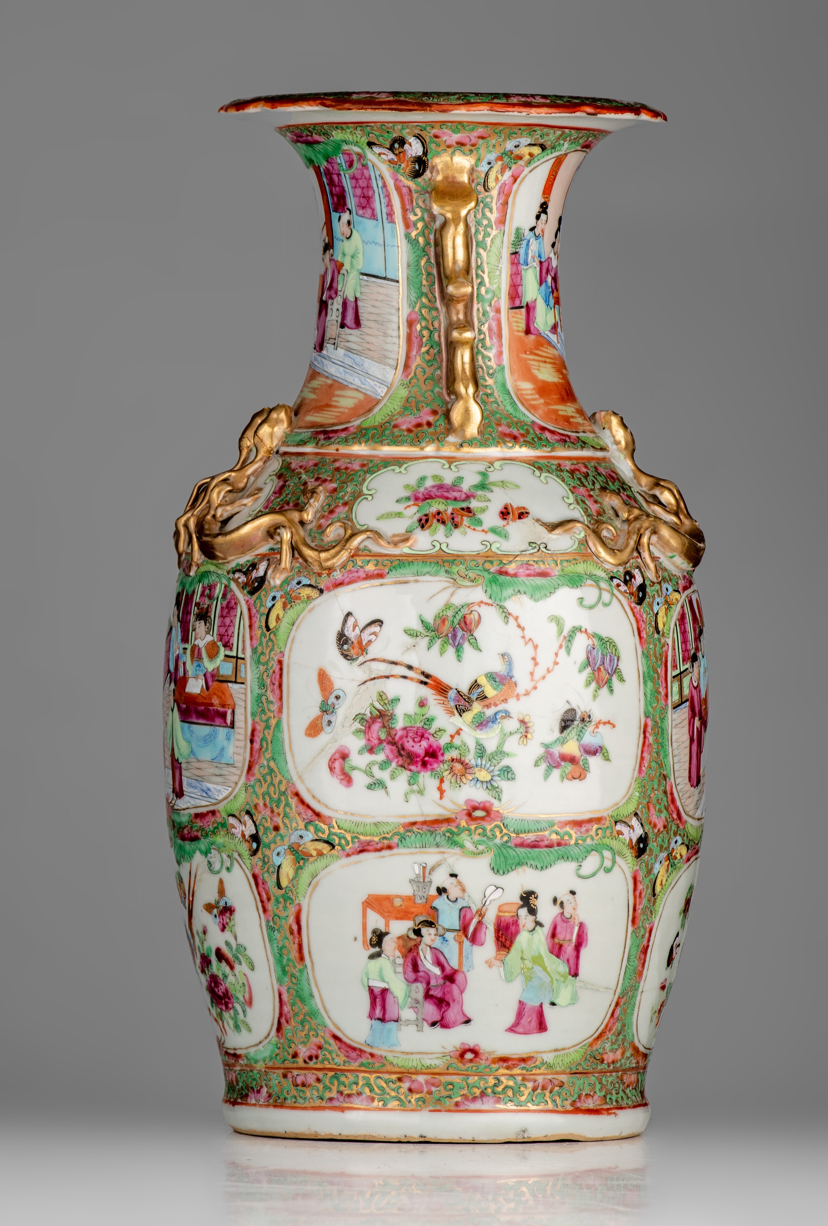 Four Chinese famille rose vases, some with a signed text, 19thC and Republic period, H 42,5 - 43,5 c - Image 17 of 20