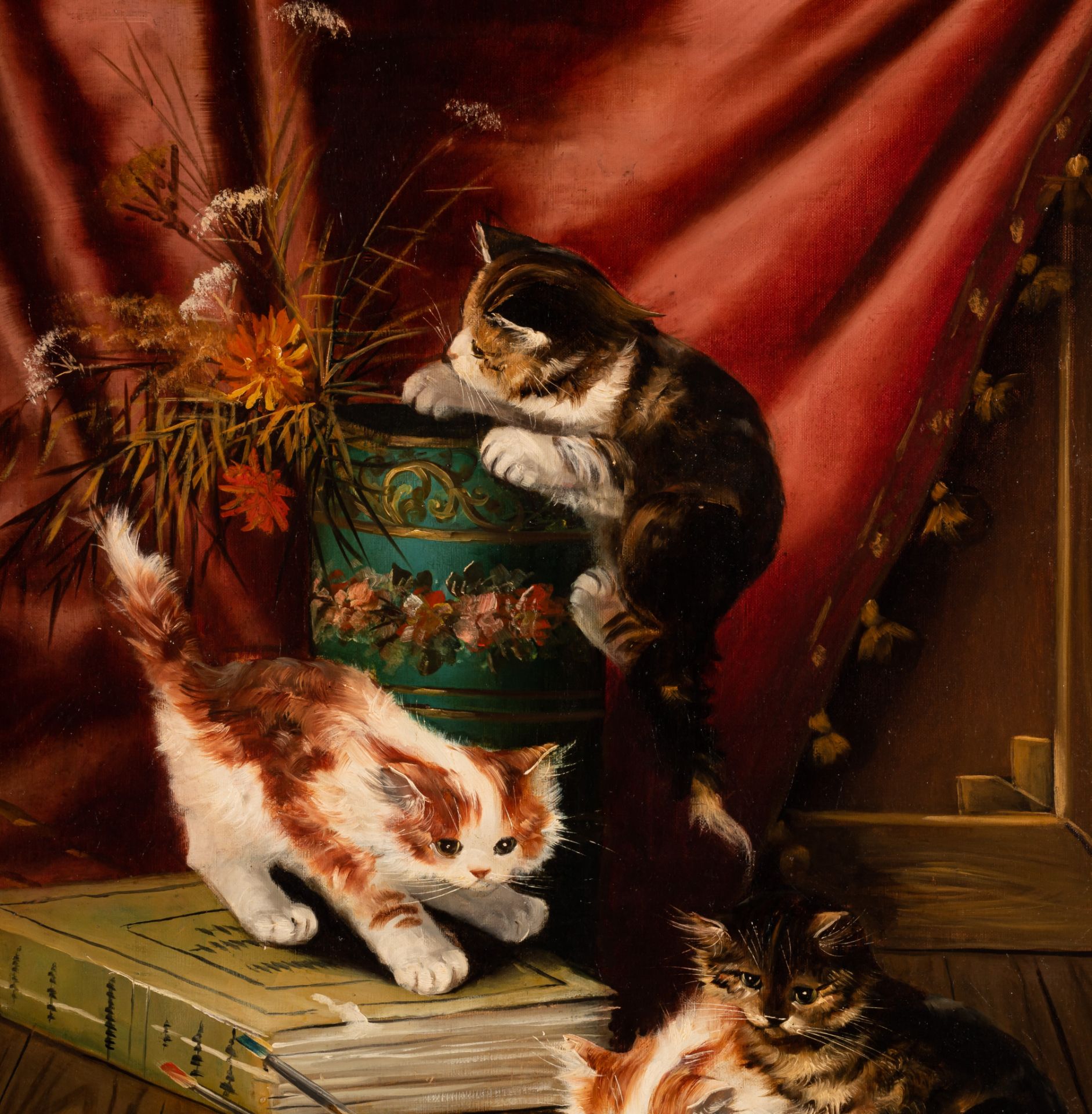 Max Carlier (1872-1938), playing kittens, oil on canvas, 58 x 83 cm - Bild 5 aus 5