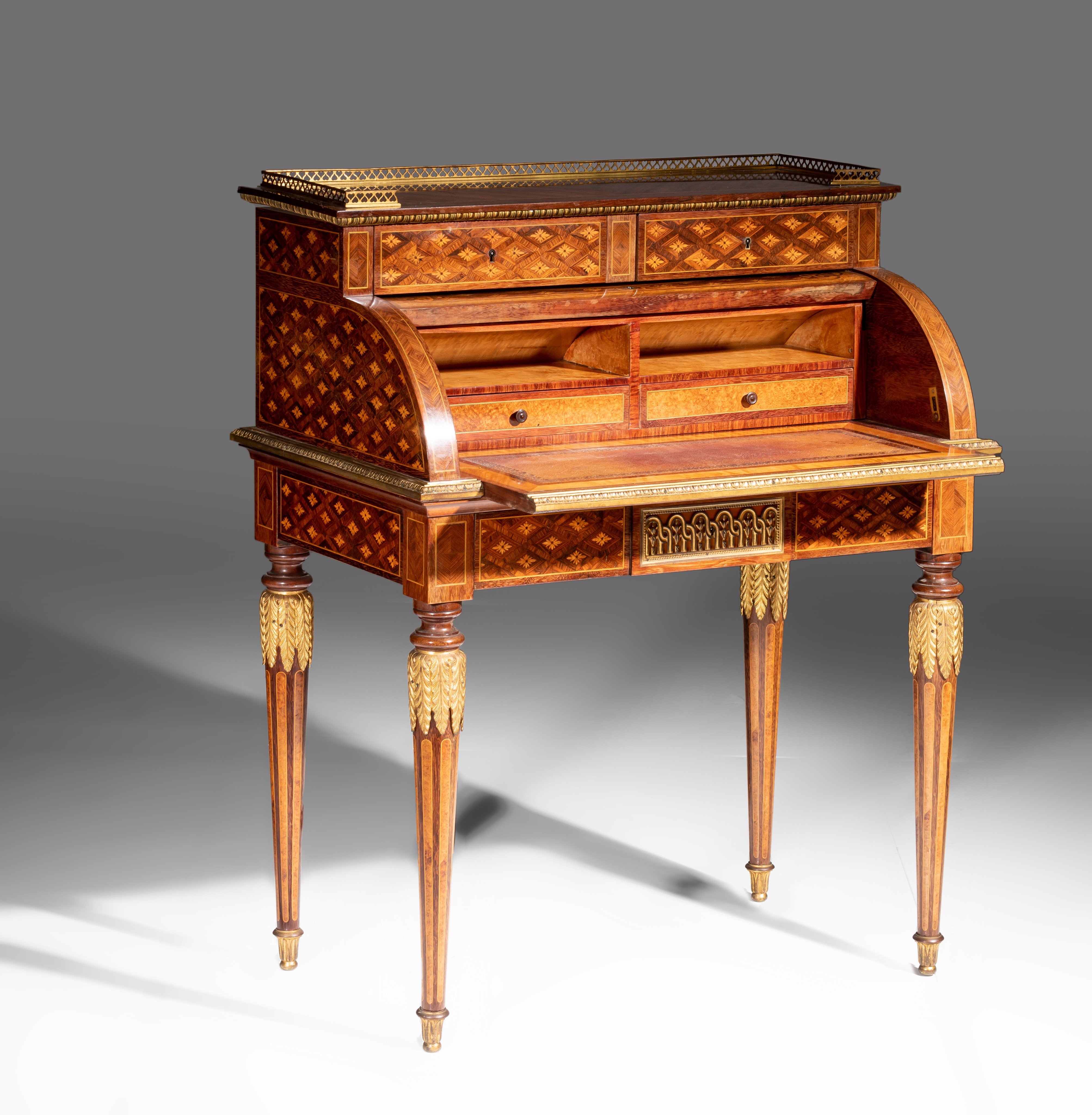 A very fine marquetery Louis XVI style 'bureau à cylindre', by Paul Sormani, Paris, H 103 - W 82,5 - - Image 3 of 9