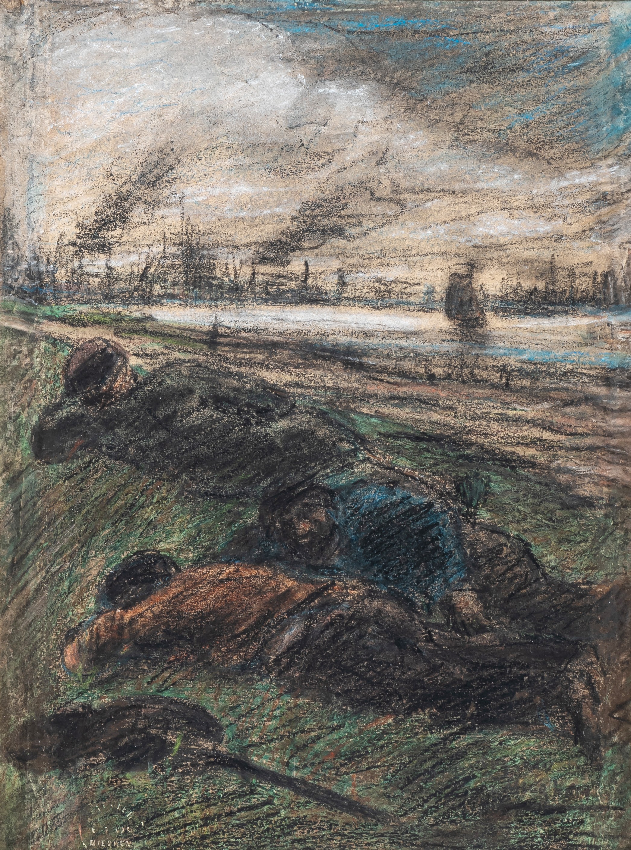 Eugeen Van Mieghem (1875-1930), resting soldiers, pastel, 22,5 x 30,5 cm