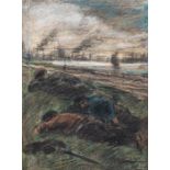 Eugeen Van Mieghem (1875-1930), resting soldiers, pastel, 22,5 x 30,5 cm