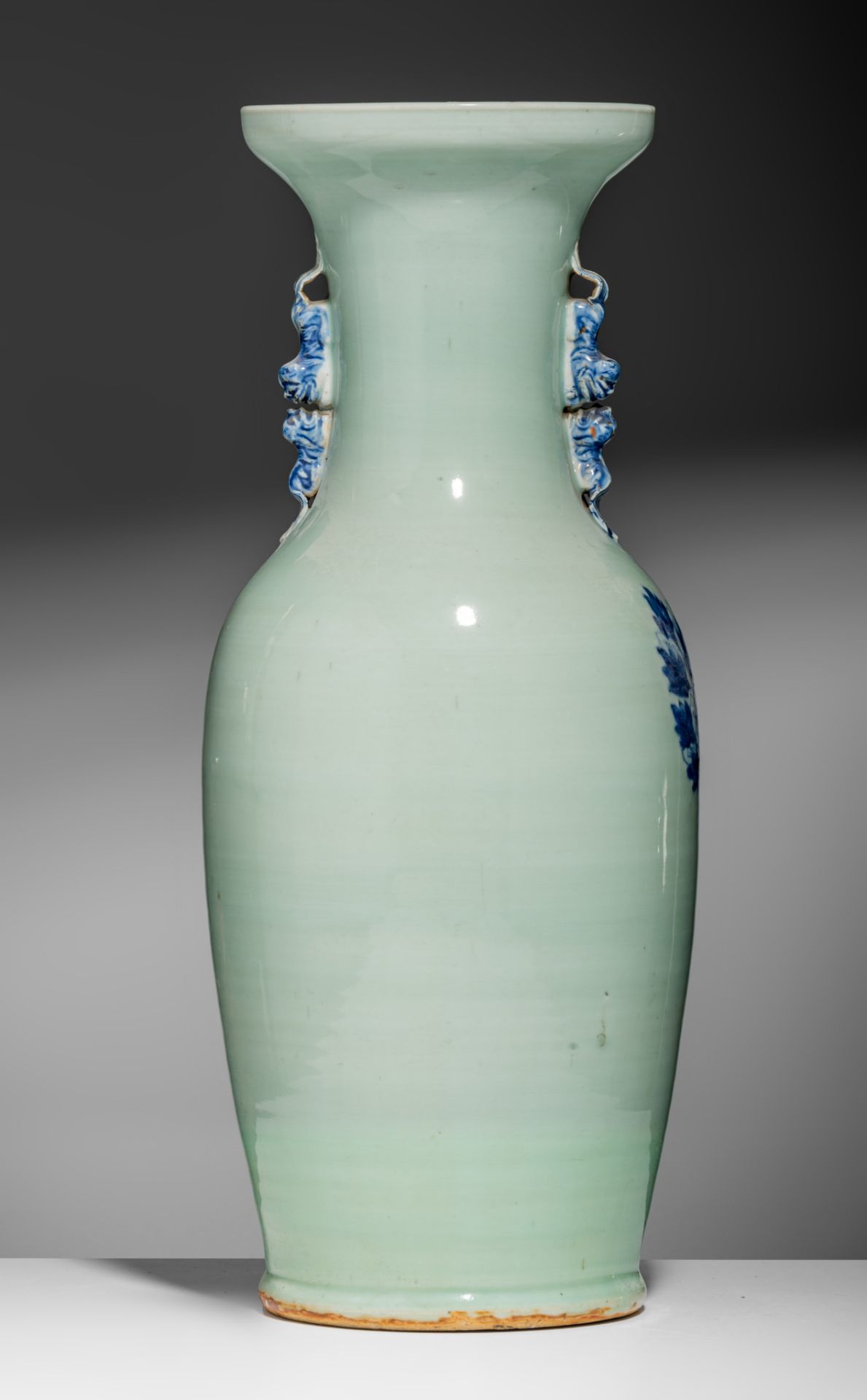 Three blue and white on celadon vases, 19thC, H 58 - 61 cm - Image 4 of 19