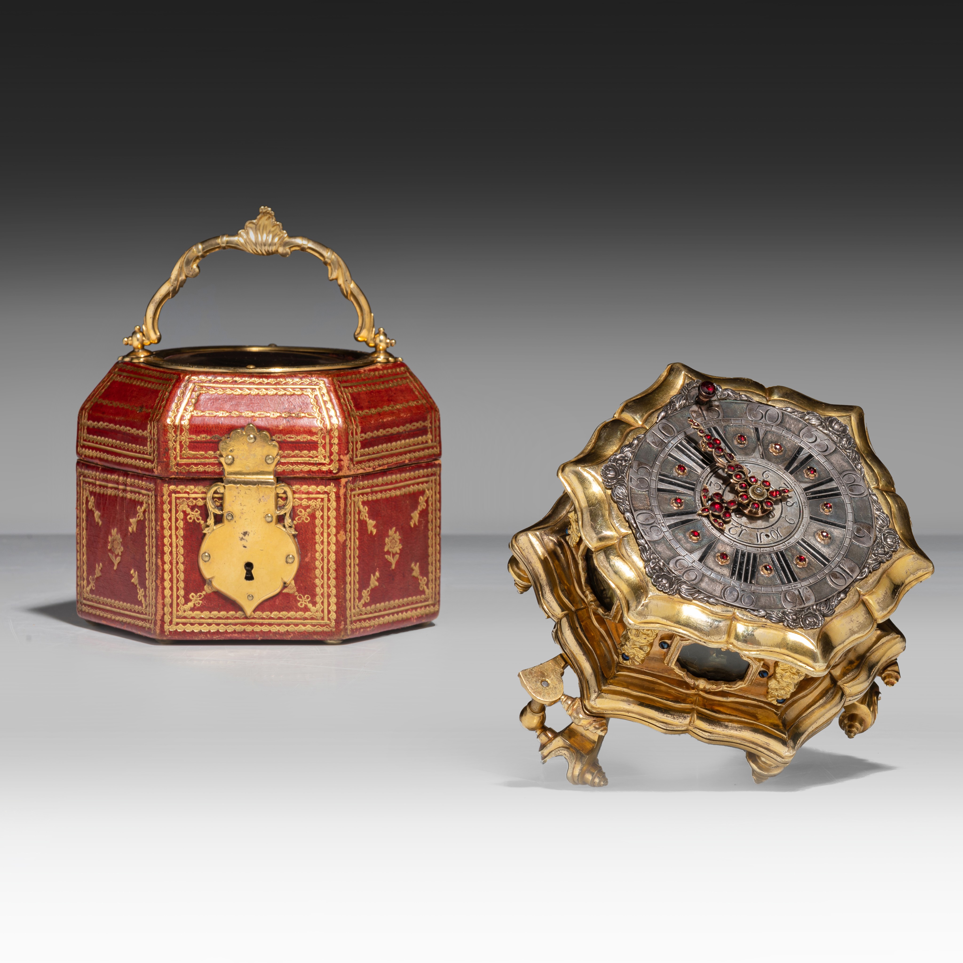 An important table clock with hour repeater and alarm, by Johan Simon Betzamyr, Danzig, ca. 1750, H