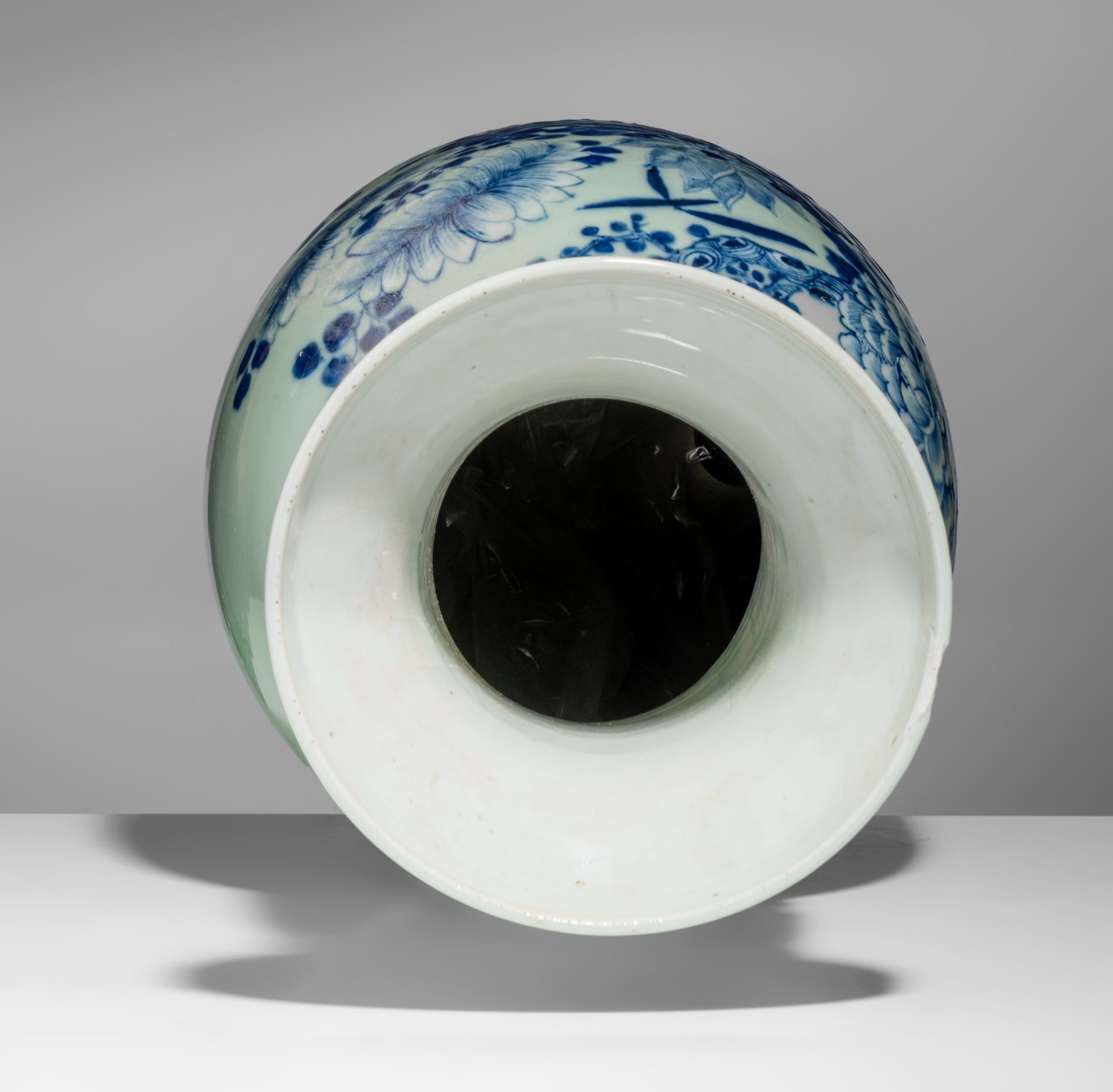 Three blue and white on celadon vases, 19thC, H 58 - 61 cm - Image 6 of 19