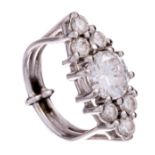 An impressive 18ct white gold ring, set with brilliant-cut diamonds, 8 g