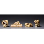 Three ivory and one bone Japanese netsuke, Edo/Meiji period, 14g - 12g - 20g (+)