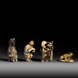 Four ivory netsuke, 19th/early 20thC, 15g - 24g - 18g - 19g (+)