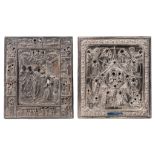Two 19thC Russian icons, with silver oklads, 27 x 31,5 - 29 x 32 cm