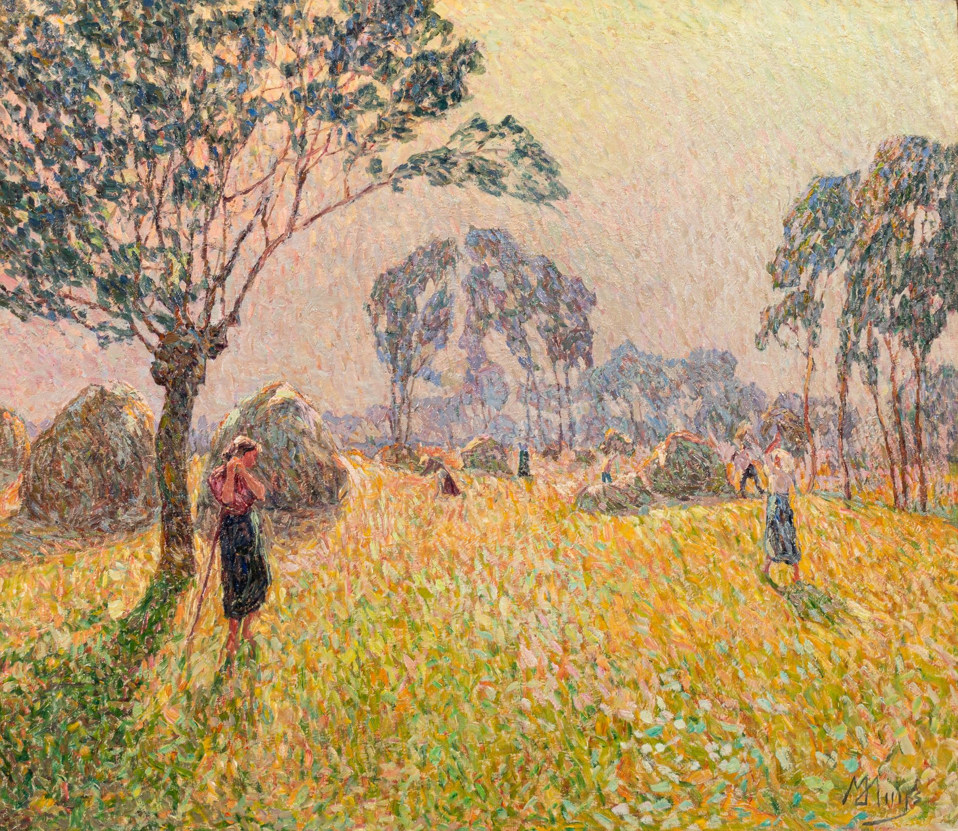 Modest Huys (1874-1932), 'De Oogst', the harvest, ca. 1912, oil on canvas, 71 x 82 cm