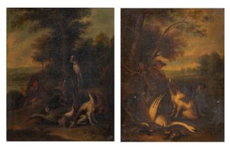 A pair of pendant paintings of hunting scenes, oil on canvas, 25 x 32 cm