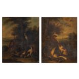 A pair of pendant paintings of hunting scenes, oil on canvas, 25 x 32 cm