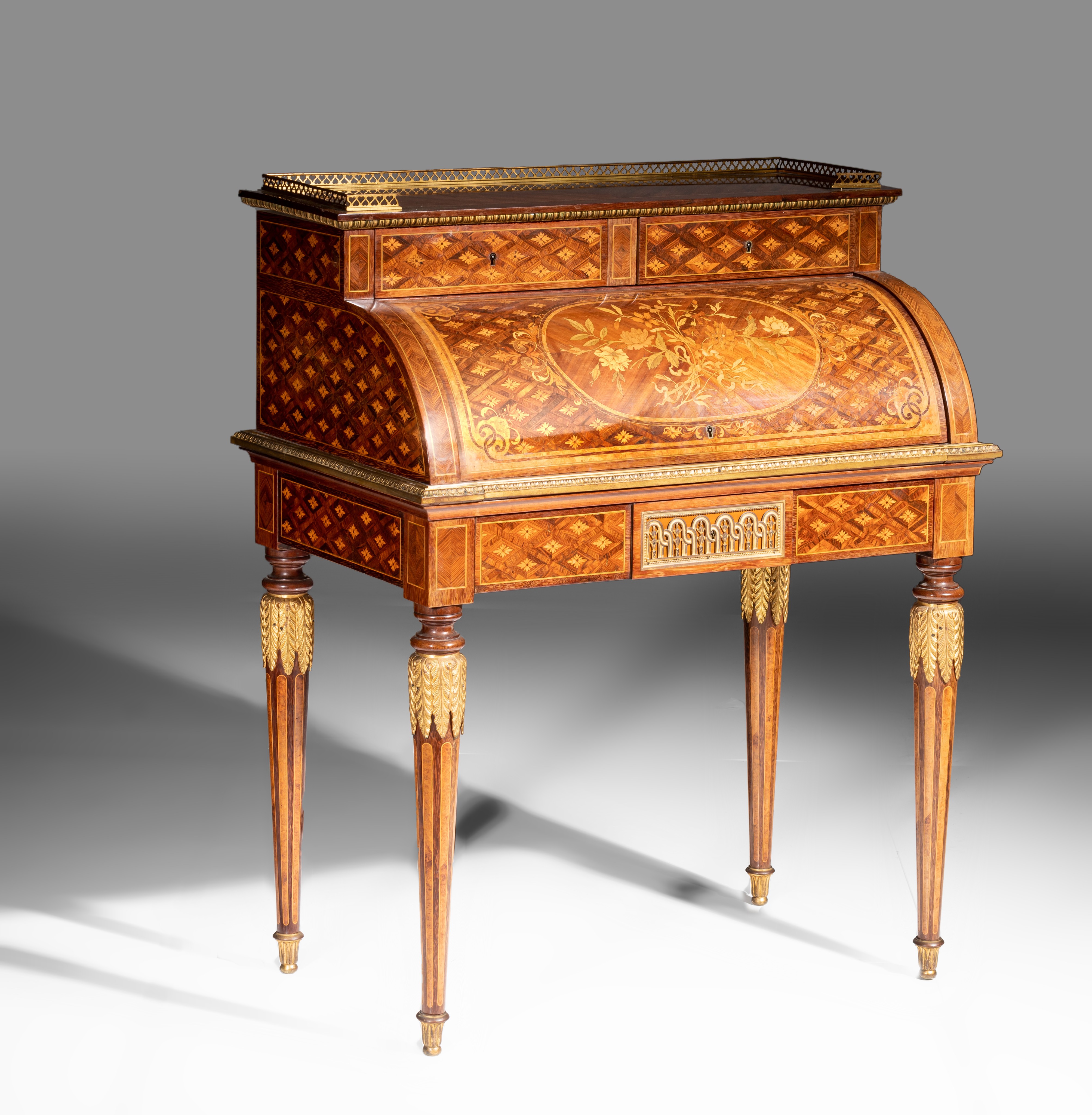 A very fine marquetery Louis XVI style 'bureau à cylindre', by Paul Sormani, Paris, H 103 - W 82,5 - - Image 4 of 9