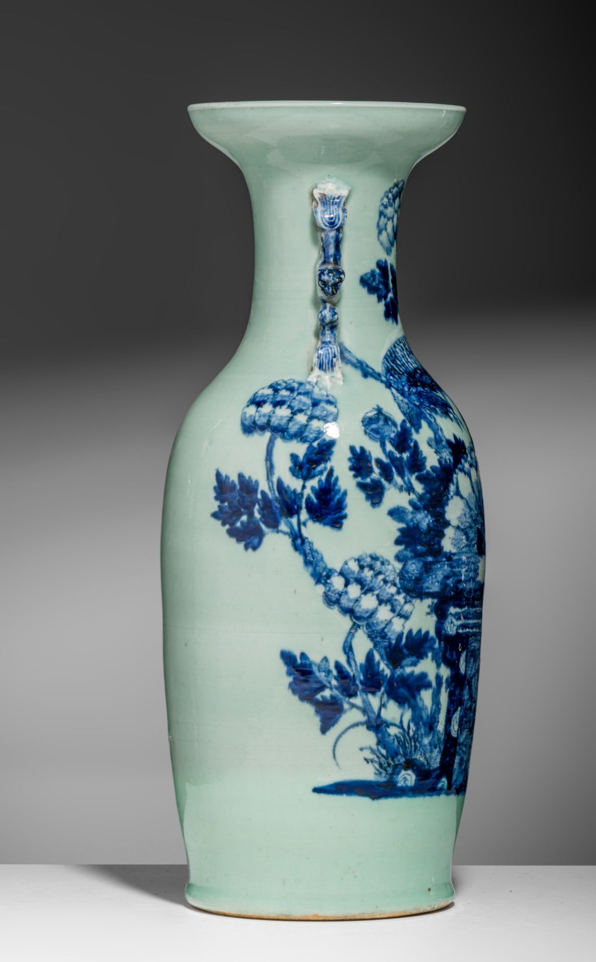 Three blue and white on celadon vases, 19thC, H 58 - 61 cm - Image 11 of 19