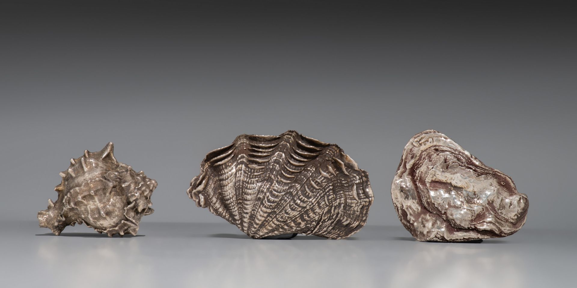 Three sterling silver coated shells by Frederico Buccellati, marked, L 7 - 11 cm - Image 3 of 5