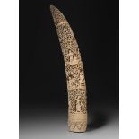 A Burmese sculpted ivory tusk, H 38,1 cm, 624 g, 19thC (+)