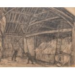 Constant Permeke (1886-1952), men working in the stable, charcoal drawing, 37 x 46 cm