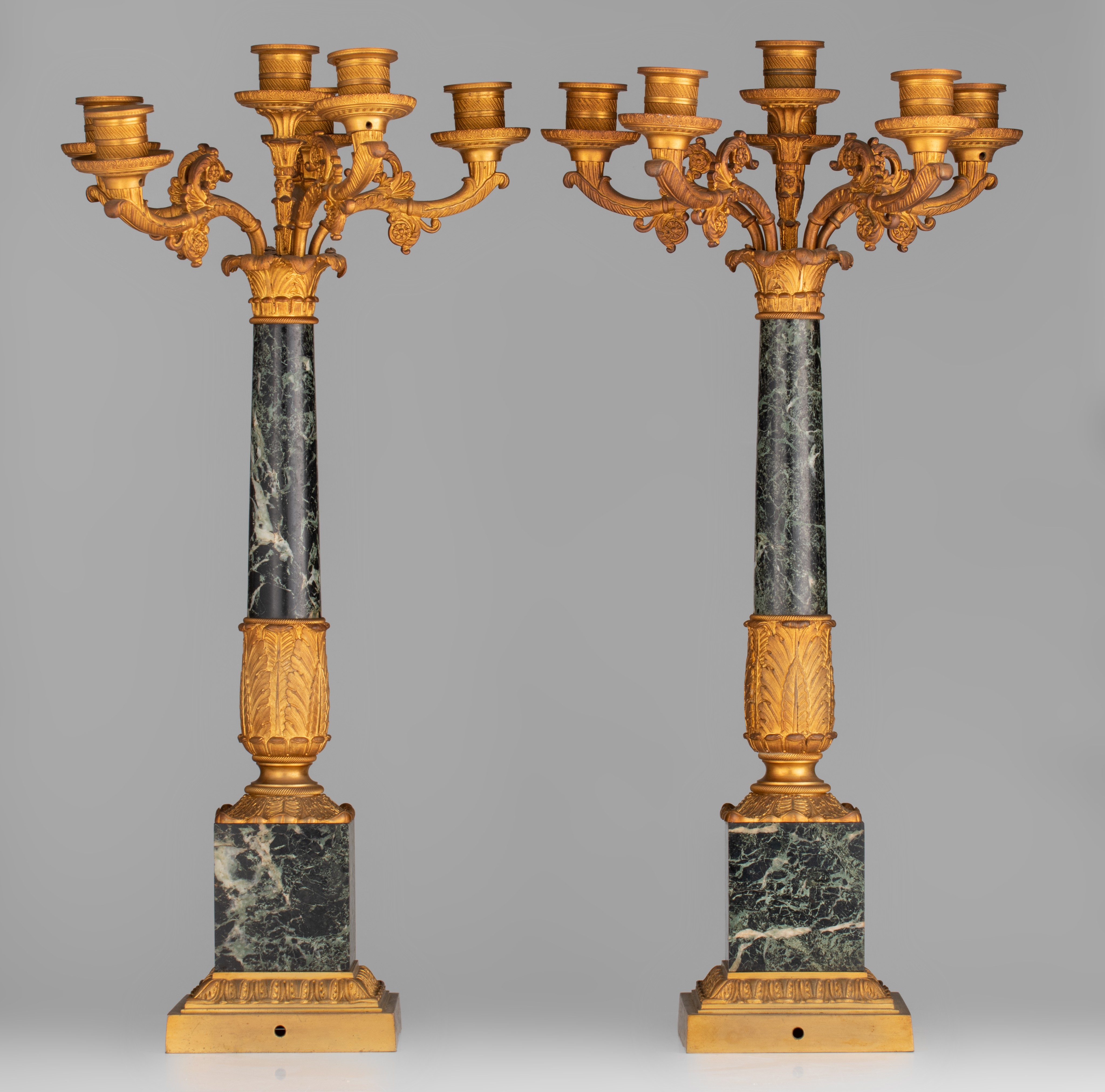 An Empire style three-piece mantle set, after a model of Antoine-André Ravrioh, H 51 - 67 cm - Image 13 of 14