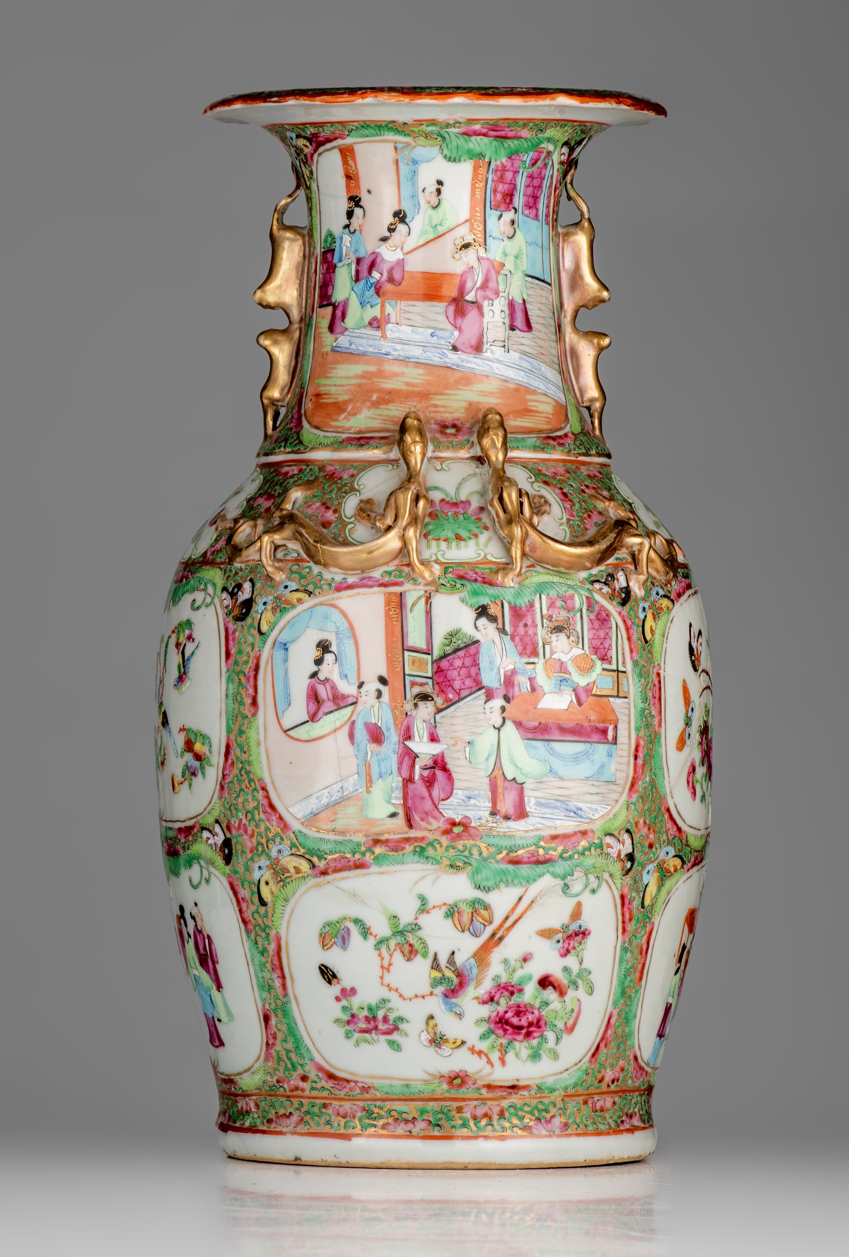 Four Chinese famille rose vases, some with a signed text, 19thC and Republic period, H 42,5 - 43,5 c - Image 16 of 20