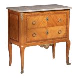 A Louis XVI style mahogany veneered commode, H 82 - W 81 - D 42 cm