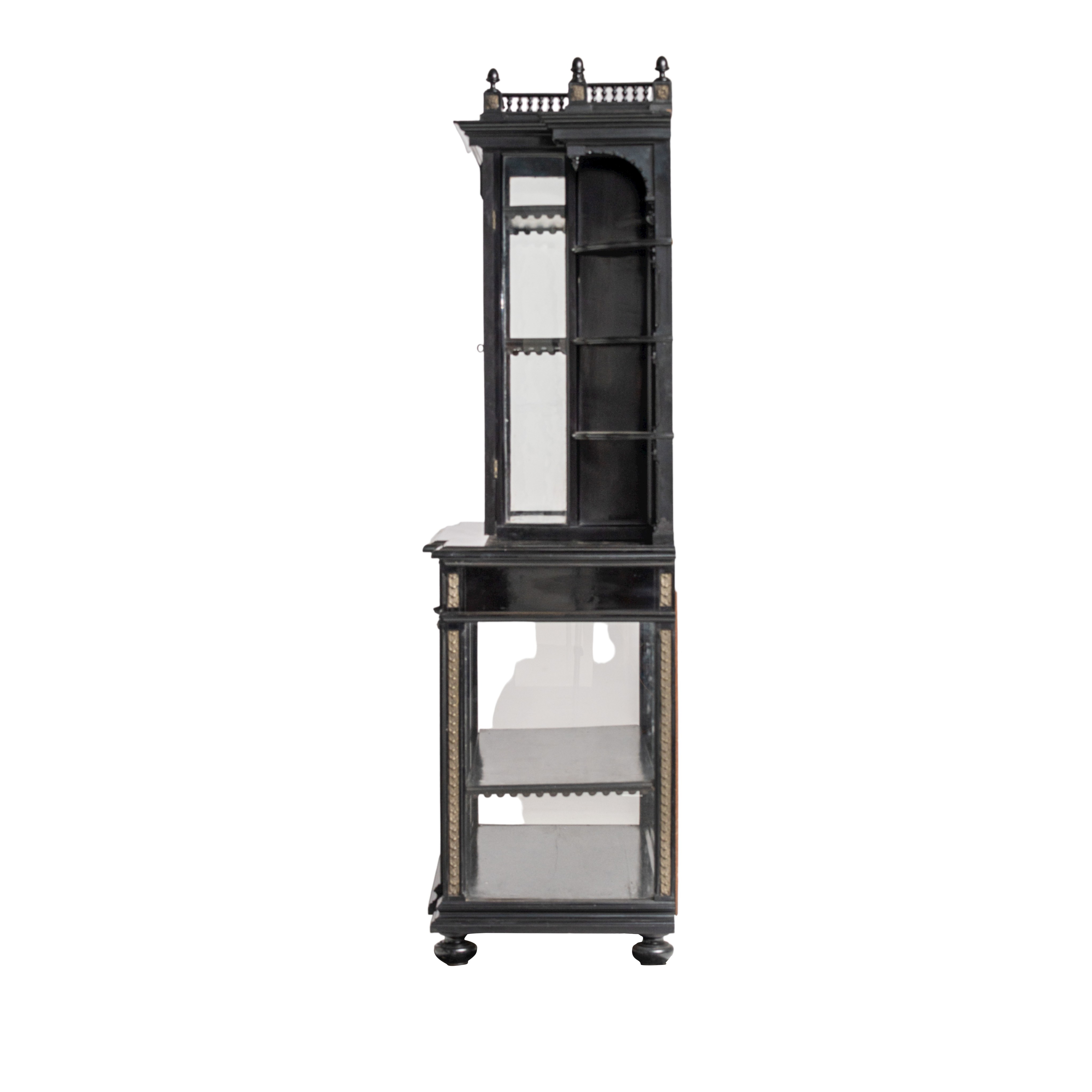 A Napoleon III ebonised display cabinet, H 205 - W 107 - D 58 cm - Image 3 of 9