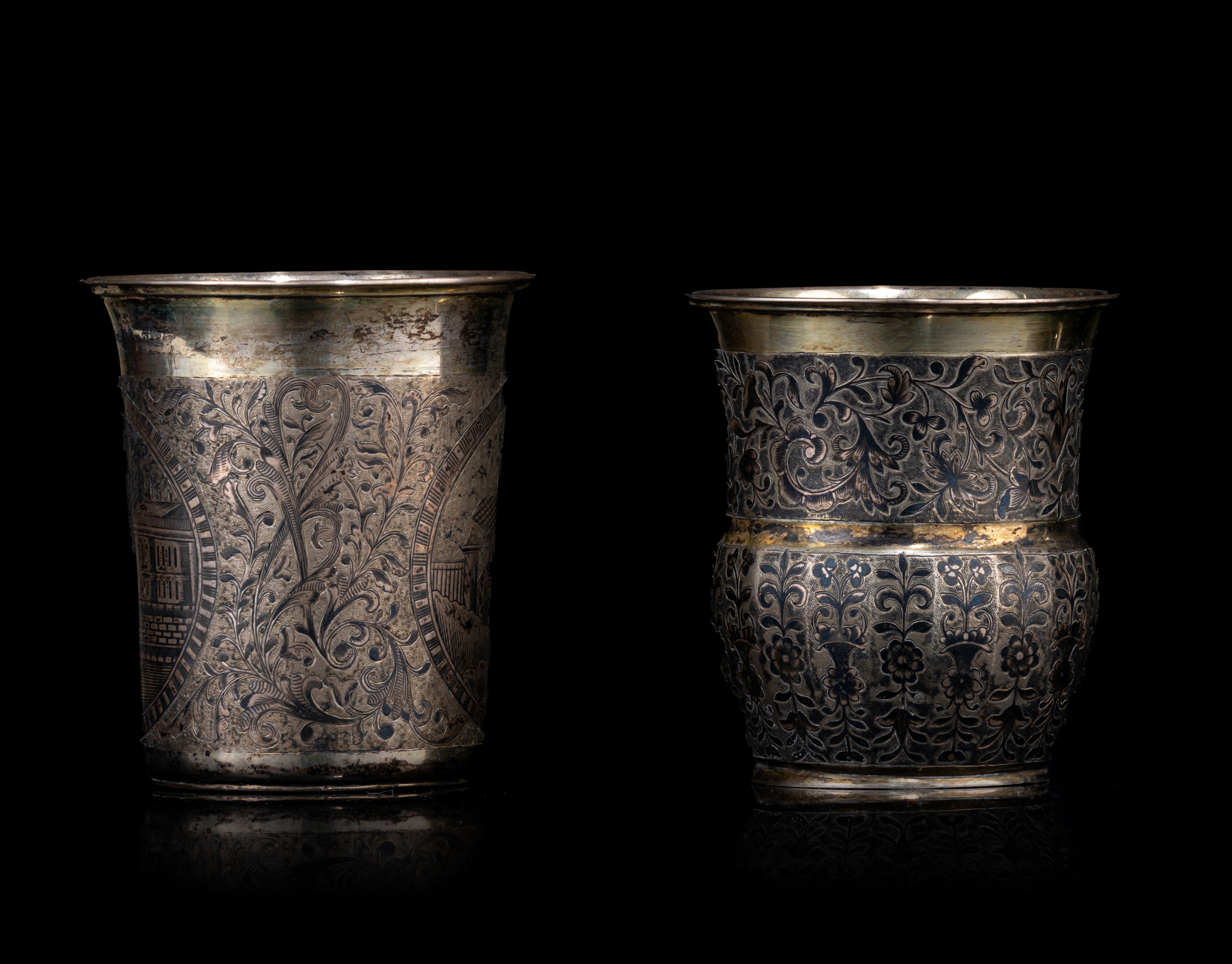 Two Russian silver-gilt and niello beakers, 84 zolotniki, H 9,5 - 10 cm - total weight: 357 g - Image 5 of 9