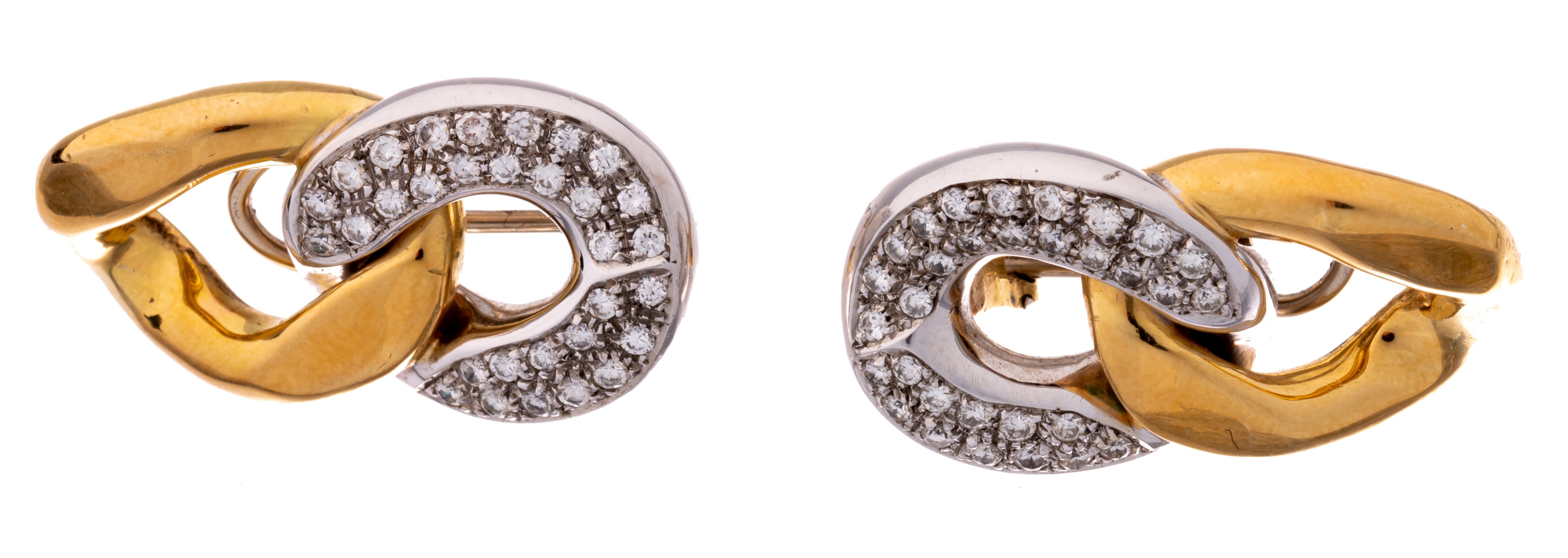 A pair of yellow and white 18ct gold earrings, set with brilliant-cut diamonds, H 4 cm - Image 3 of 4