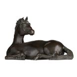 A Japanese bronze censer in the shape of a recumbent horse, early 19thC, H 33 - L 51,5 cm