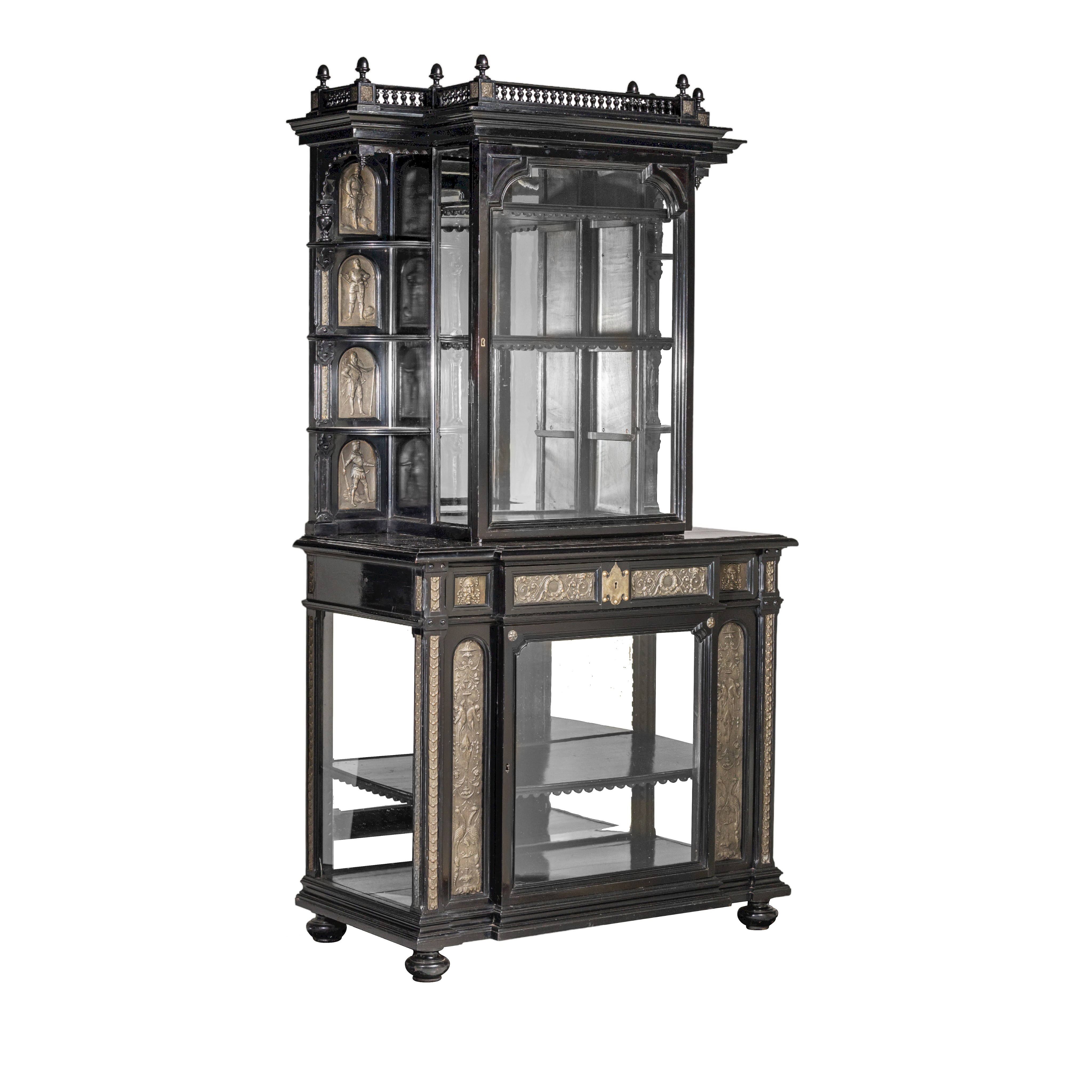 A Napoleon III ebonised display cabinet, H 205 - W 107 - D 58 cm