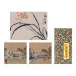 A collection of three Chinese paintings and an album after Qi Baishi, largest 44 x 37 cm (frame size
