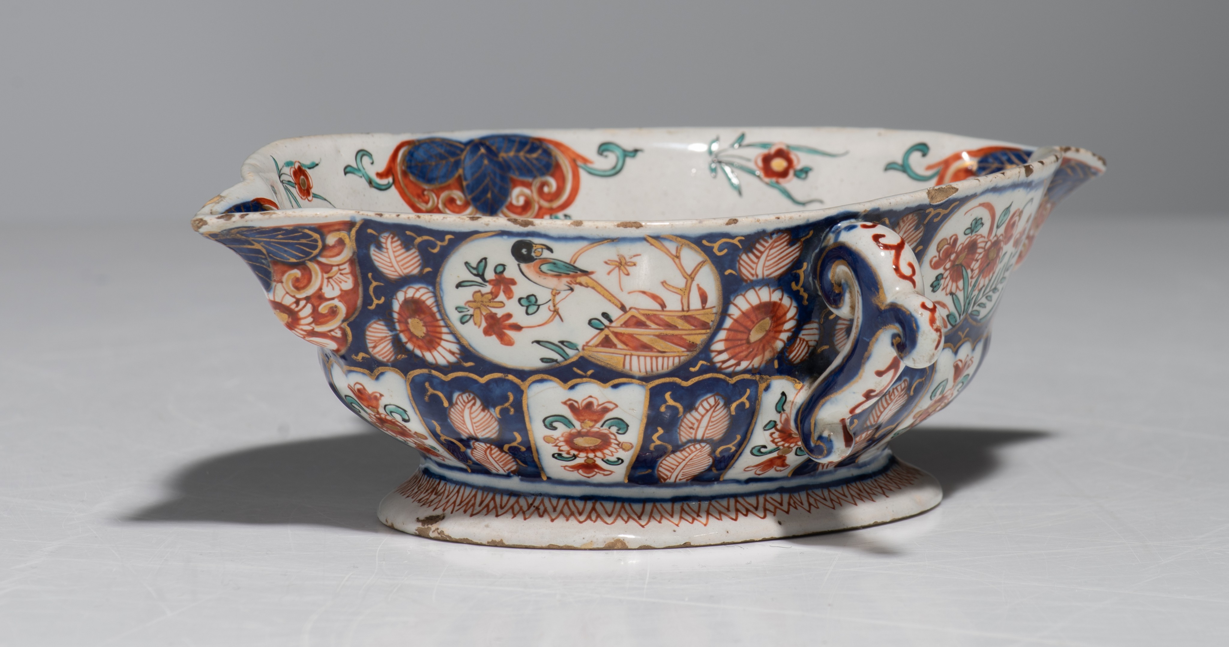 A various collection of 17th/18thC Dutch Delft Imari-style plates and a saucer, ø 22 / H 6 cm - Image 13 of 14