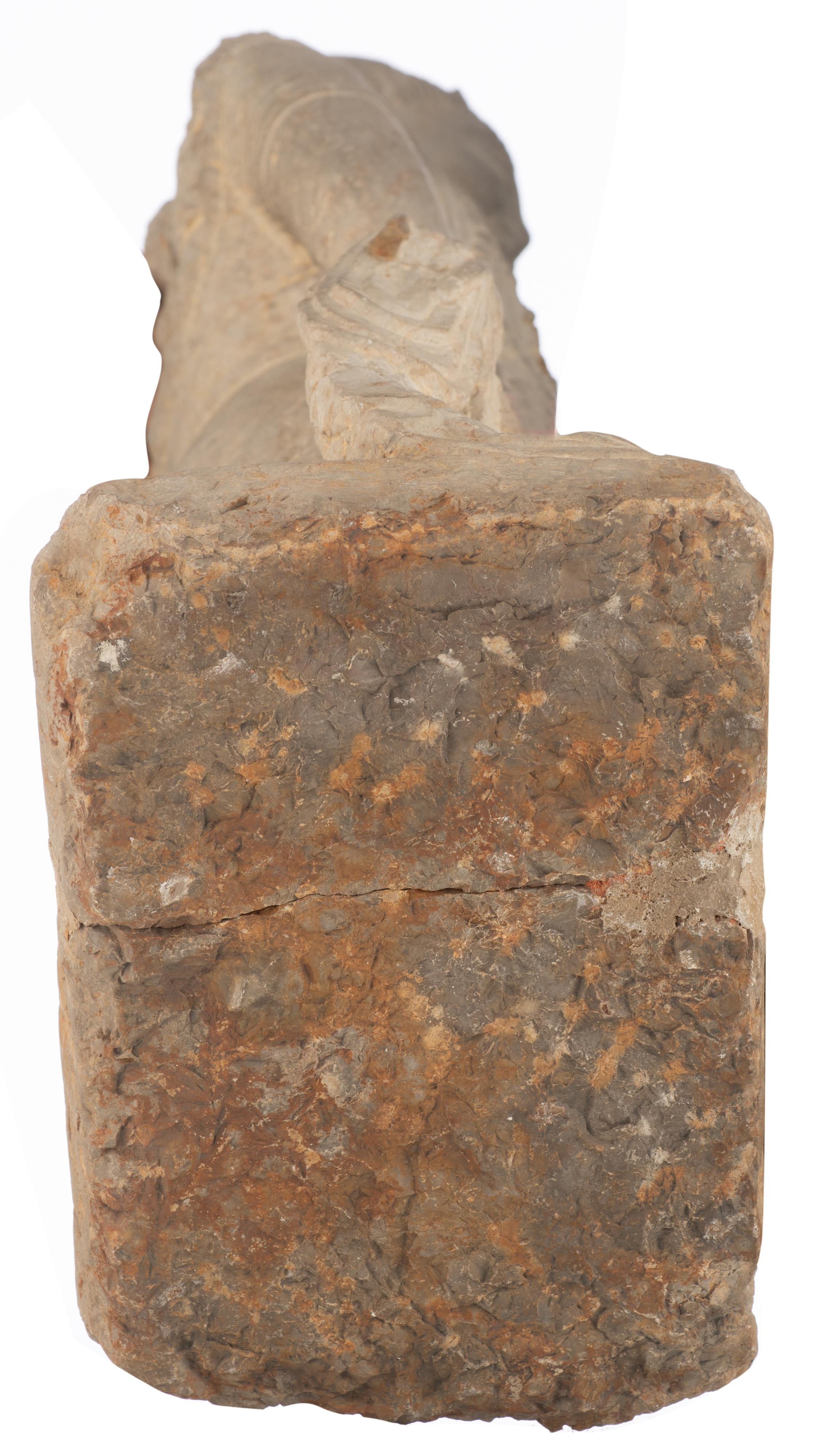 A Chinese grey limestone standing Bodhisattva, H 68 - W 24 cm - Image 5 of 18