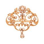 A Belle Epoque brooch in 18ct yellow gold, with rose-cut diamonds, H 4,2 cm - 8 g