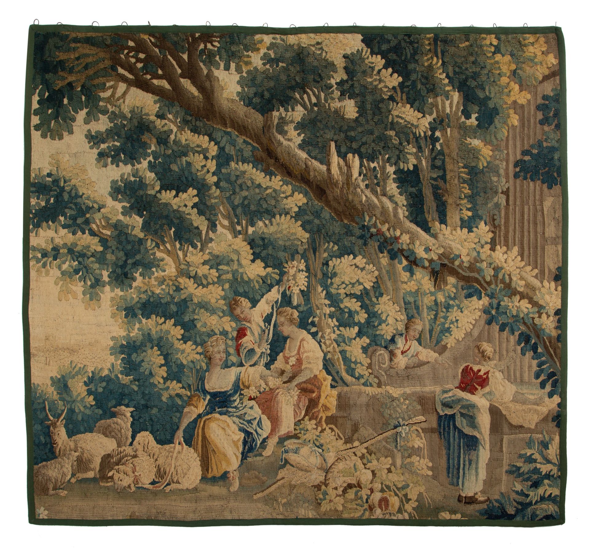 An 18thC fragment of a wall tapestry, in the manner of Teniers, H 165 x W 177 cm