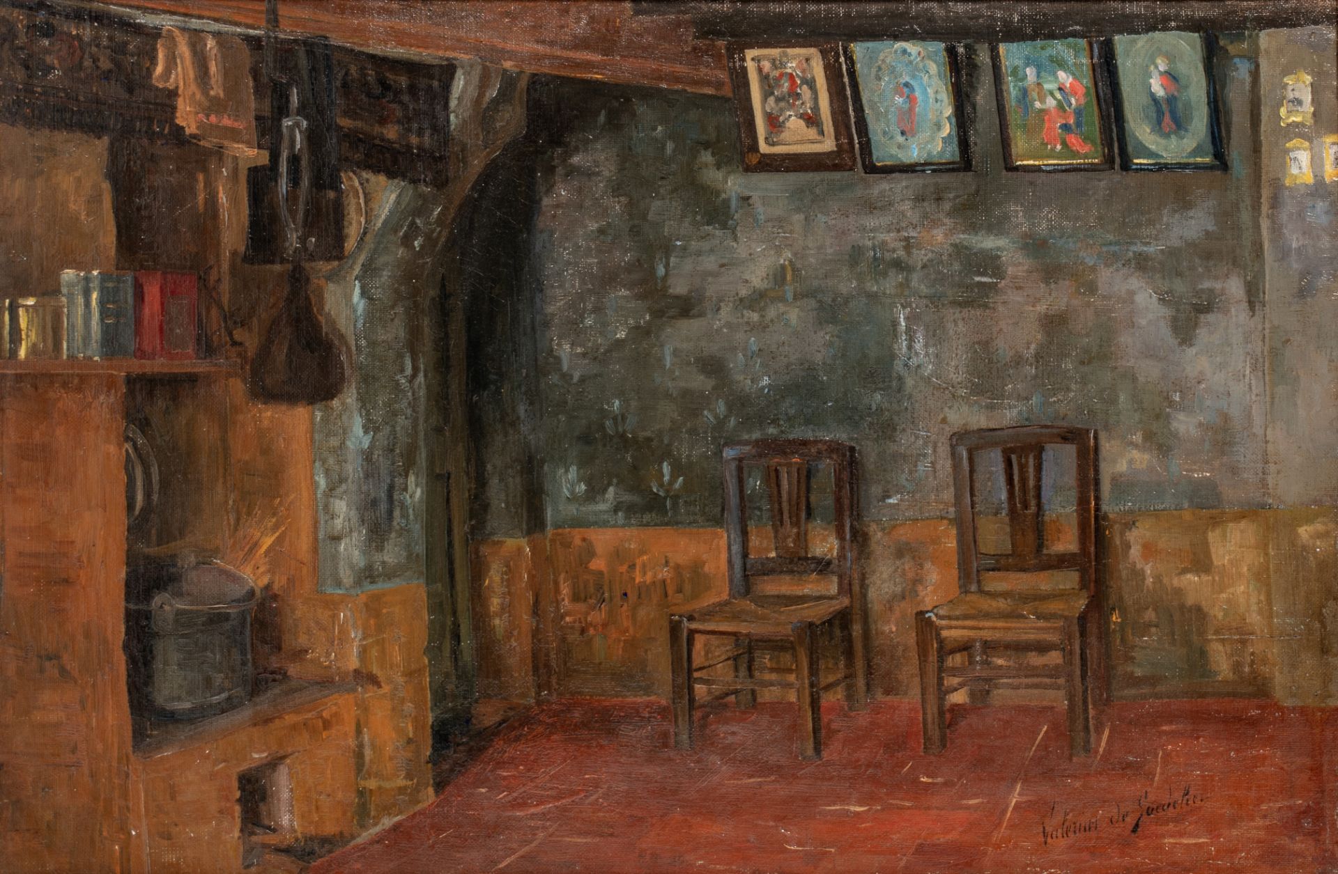 Valerius De Saedeleer (1867-1942), interior with two chairs, oil on canvas, 39 x 59 cm