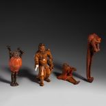 Four netsuke/okimono, some Meiji period, W 6 cm - H 9,6 cm - H 11,6 cm - H 9,5 cm