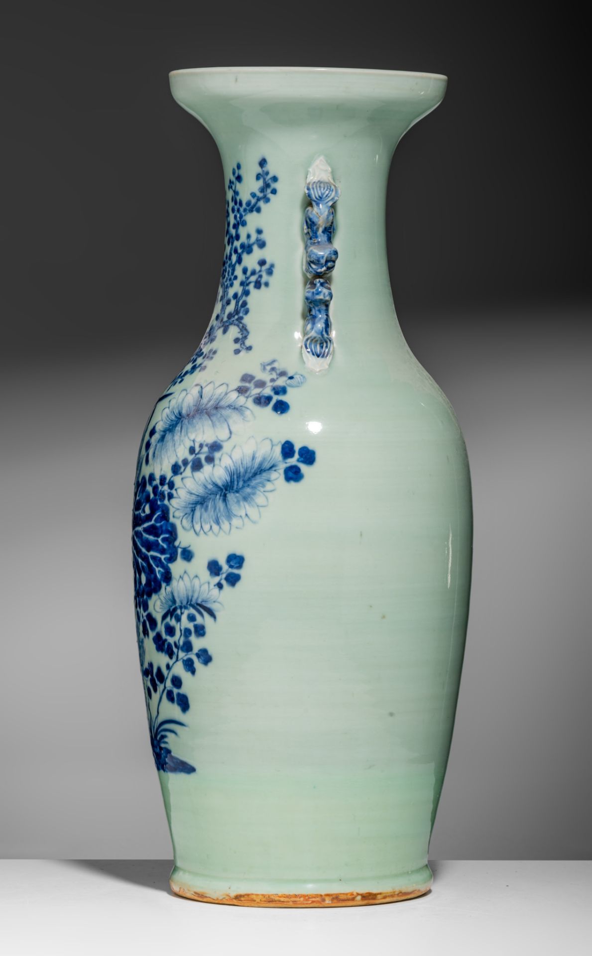 Three blue and white on celadon vases, 19thC, H 58 - 61 cm - Image 3 of 19
