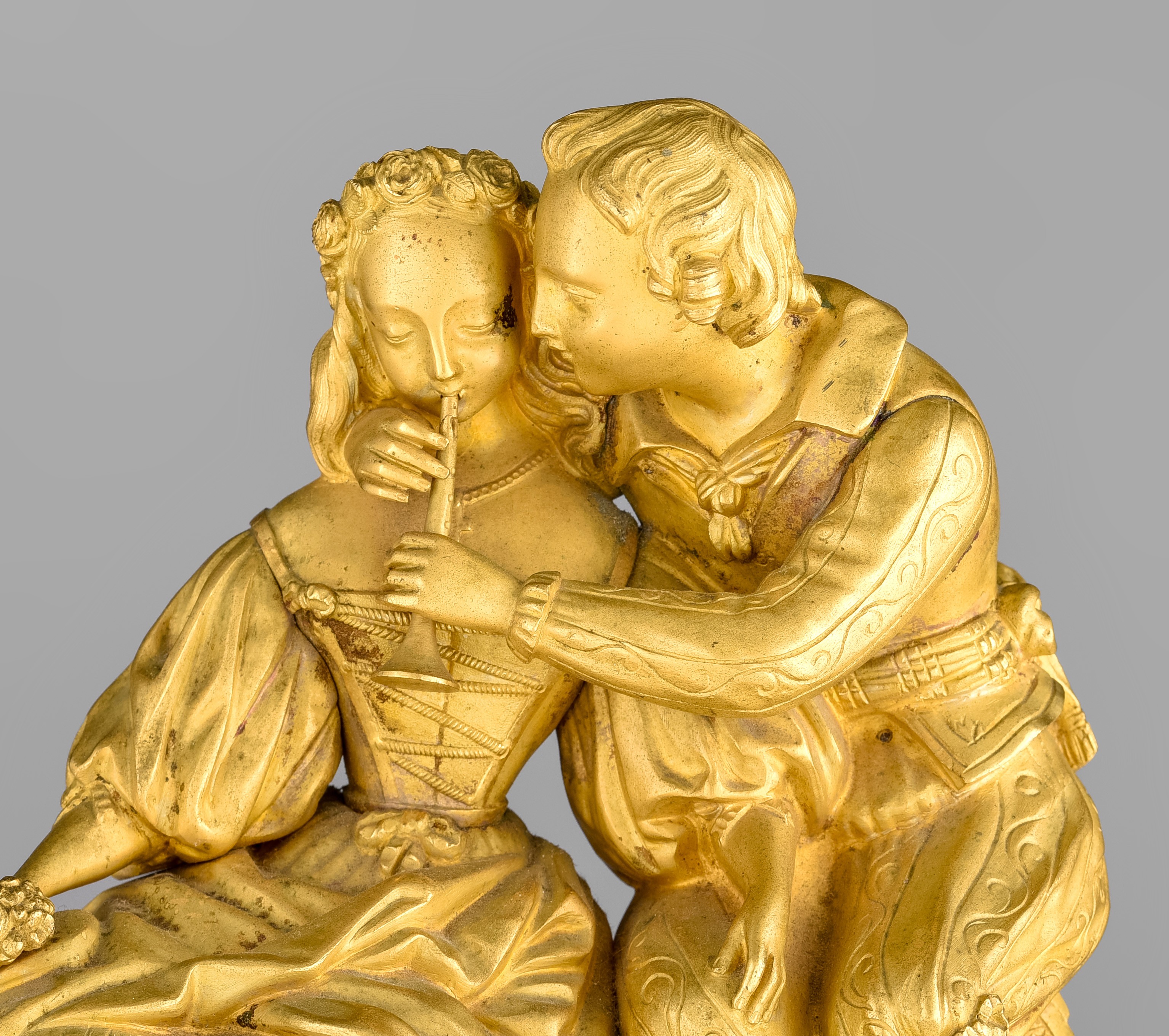 A Charles X gilt bronze mantle clock by Henri Robert, with a gallant scene, mid 19thC, H 38,5 cm - Image 9 of 9