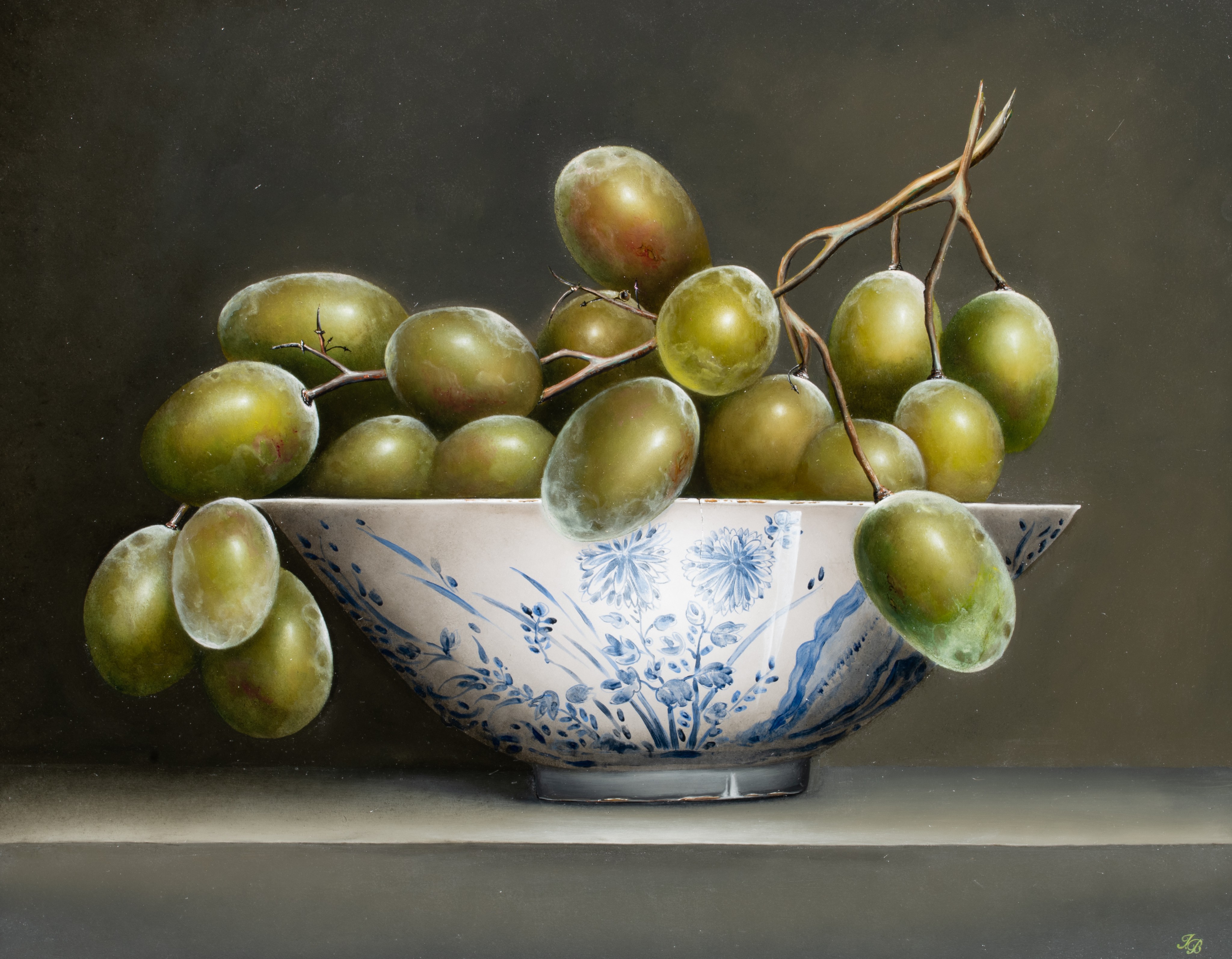 Ignace Bauwens, still life with grapes in a Chinese blossom bowl, oil on panel, 80 x 100 cm