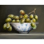 Ignace Bauwens, still life with grapes in a Chinese blossom bowl, oil on panel, 80 x 100 cm