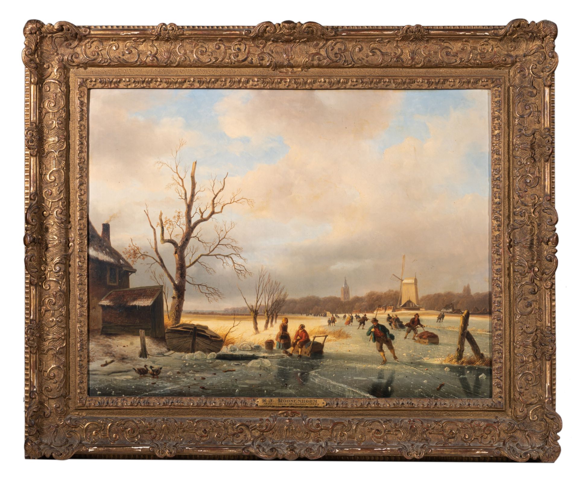 Nicolaas Johannes Roosenboom (1805-1880), skaters on the ice, oil on canvas, 58 x 75 cm - Bild 2 aus 6