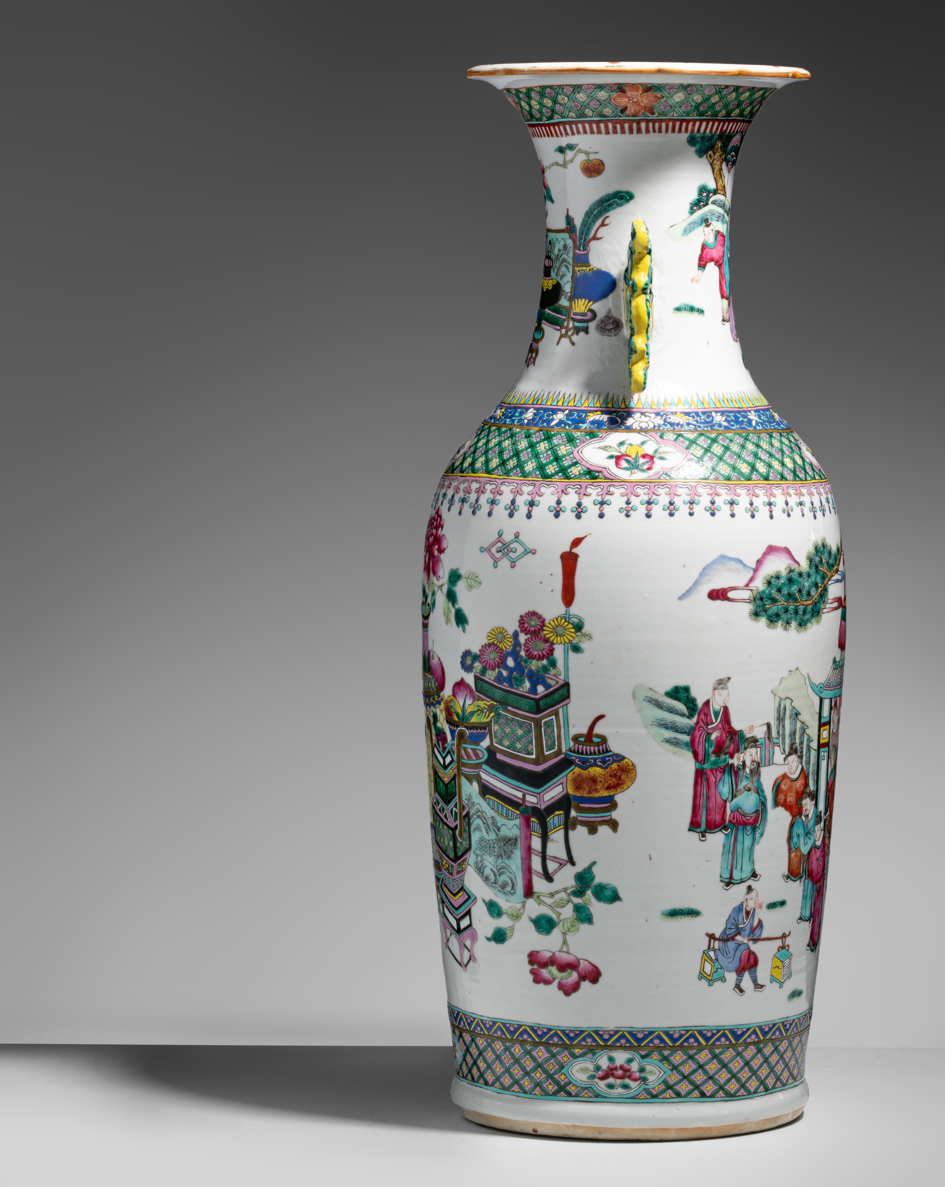 A Chinese Canton famille rose vase, H 62,5 cm - and a Chinese famille rose double-sided decorated va - Image 11 of 13