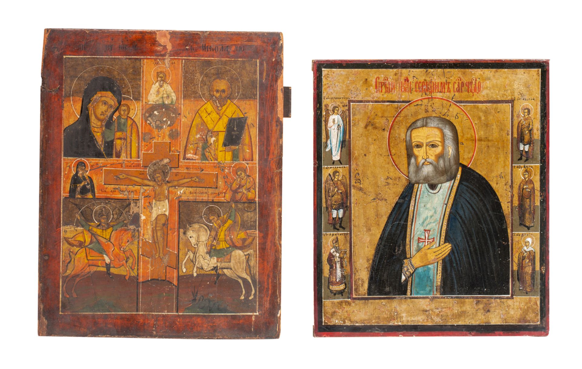 Two 19thC Russian icons, 30 x 35 - 30,5 x 38,7 cm