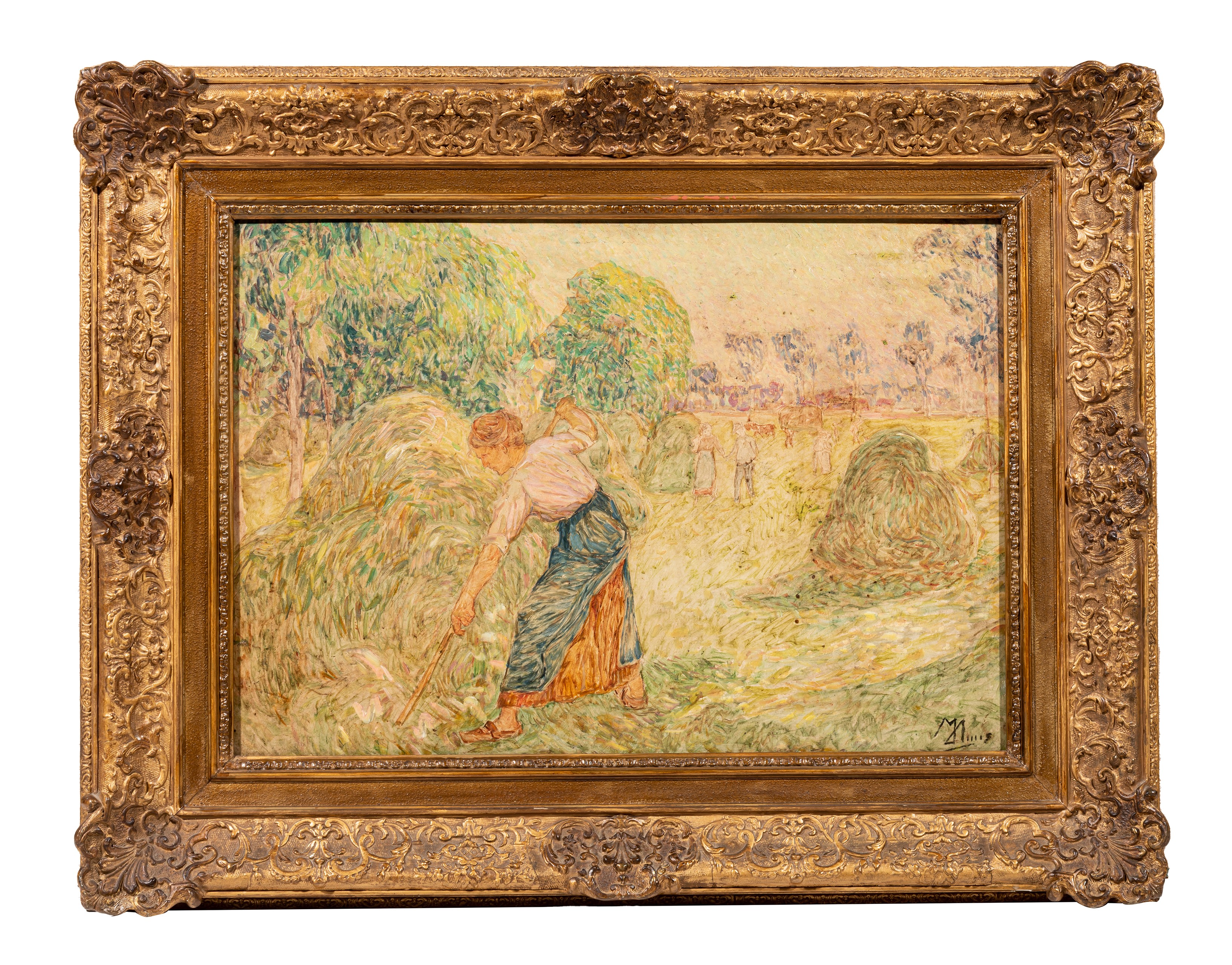 Modest Huys (1874-1932), 'De Hooister te Brakel', the harvest, ca. 1908, oil on board, 48,5 x 69,5 c - Image 2 of 7