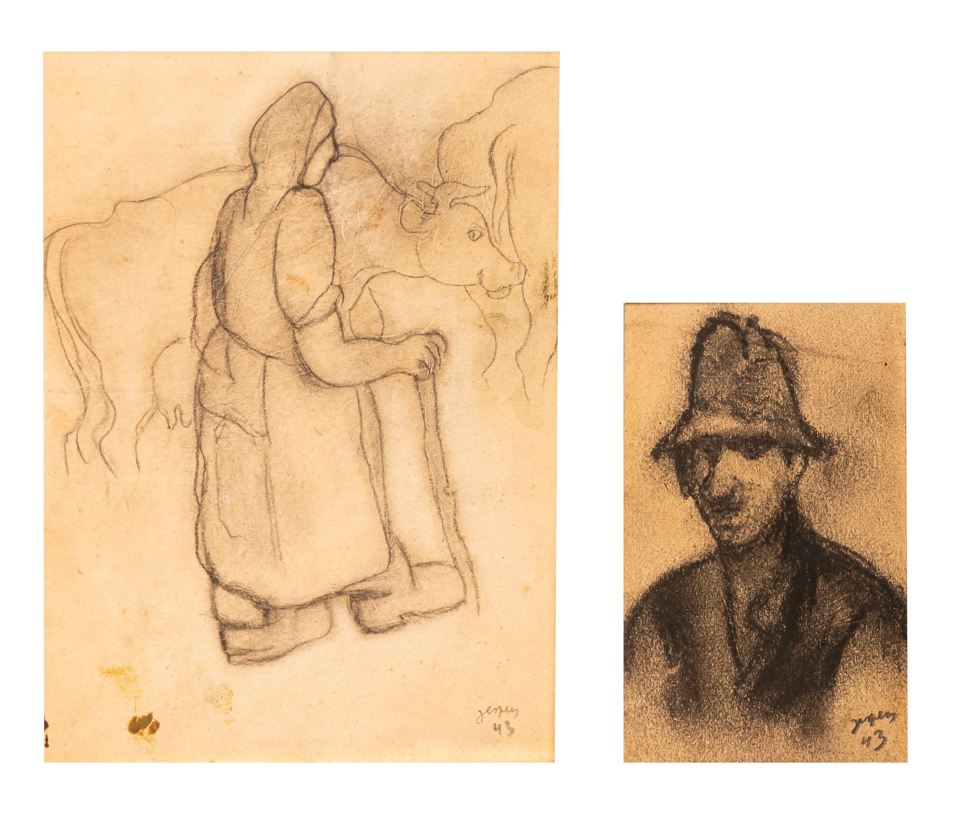 Floris Jespers (1889-1965), two drawings, 1943, 6,5 x 10,5 - 12,5 x 15,5 cm