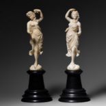 A pair of ivory bacchantes, 19thC, Paris, H 20,2 cm, 242 g / H 20,1 cm - 244 g (+)
