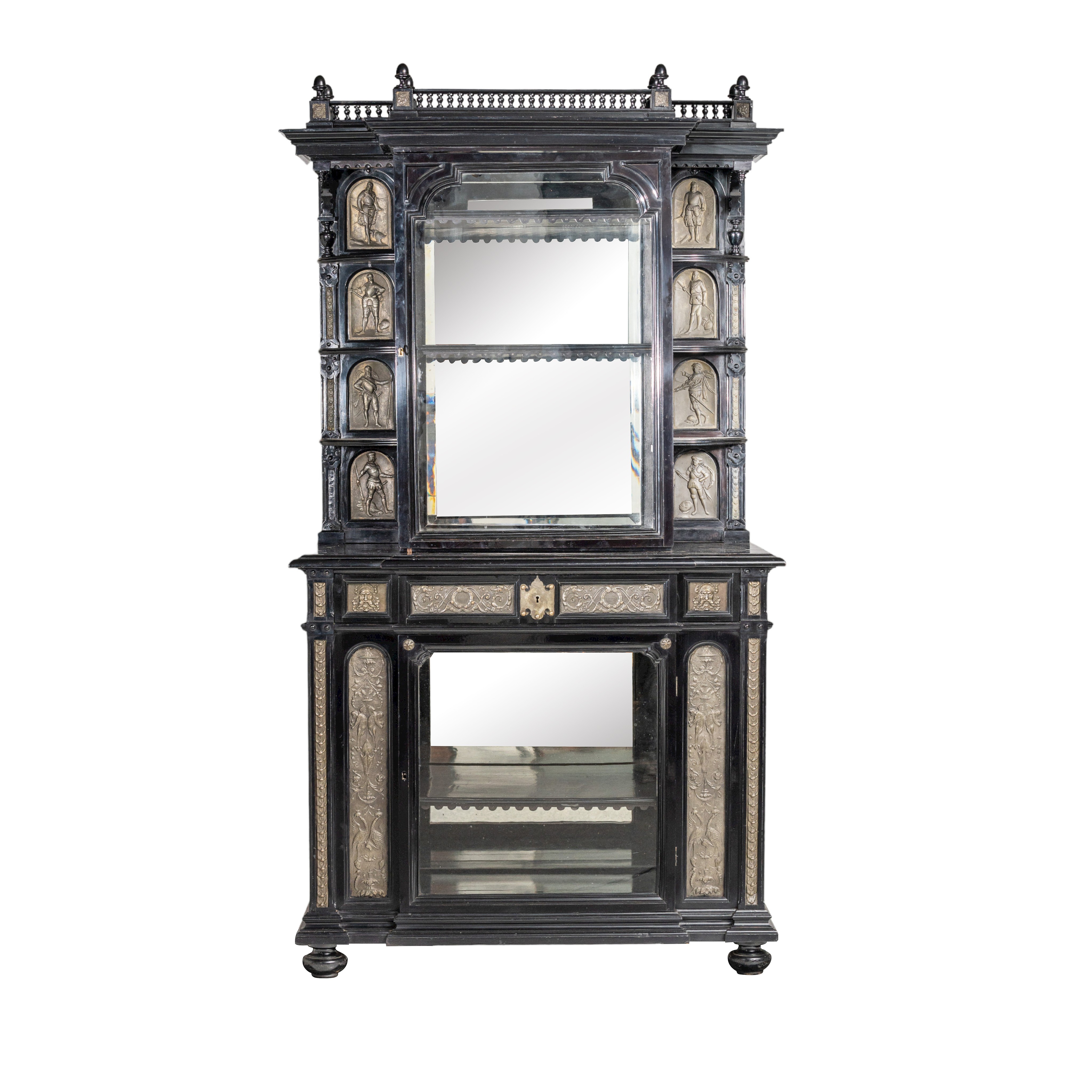 A Napoleon III ebonised display cabinet, H 205 - W 107 - D 58 cm - Image 2 of 9