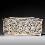 A probably German 19thC carved ivory relief plaque, W 34 cm, D 1,3 cm - 592 g (+)